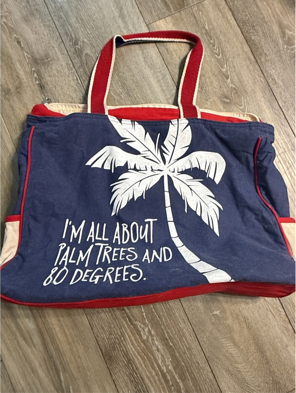 ESPRIT Canvas Tote Bag Palm Trees and 80 Degrees Graphic Beach Carryall